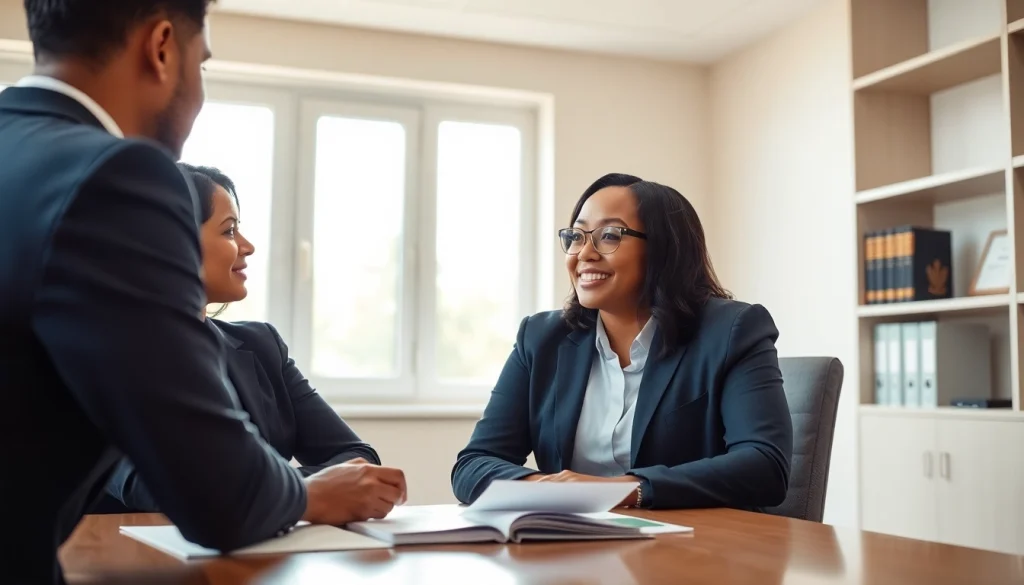 Consultation scene showcasing a diverse attorney at https://www.arcalaw.com engaging with a client in a modern office.