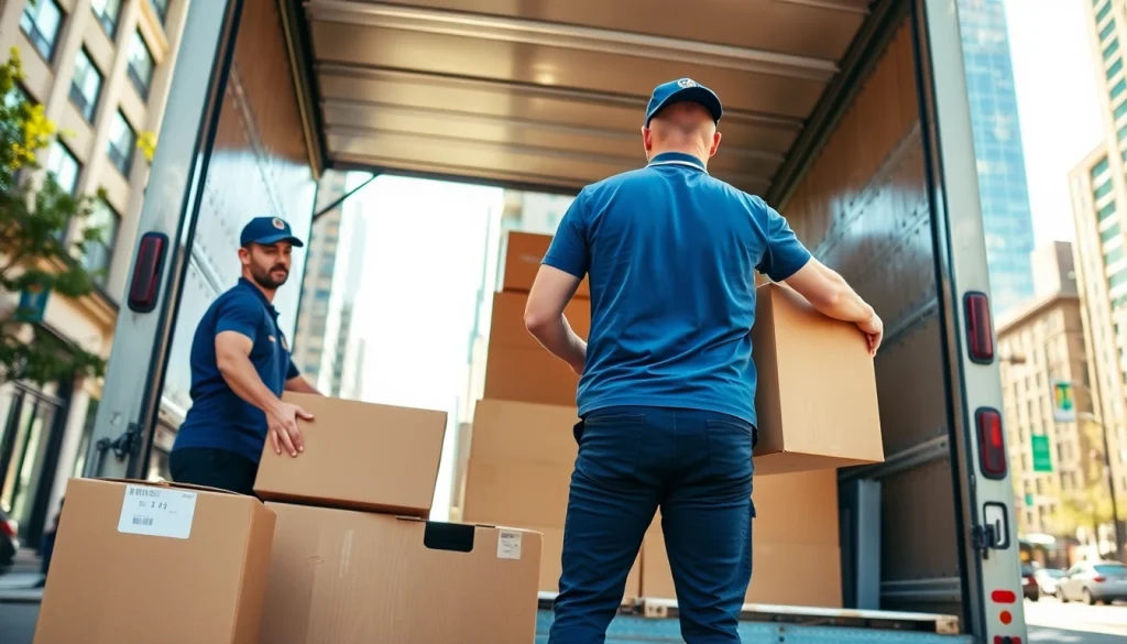 Efficient movers showcasing Toronto moving services by packing and loading a truck.