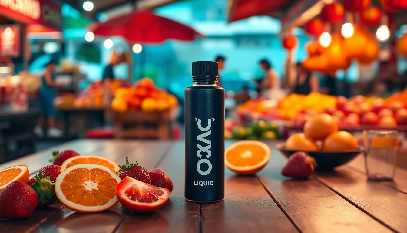 Oxva Liquid in a vibrant arrangement with fresh fruits, highlighting its refreshing flavor.