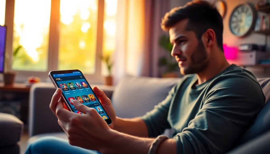 AF88 mobile app showcased in a modern living room, illustrating vibrant betting options and secure transactions.