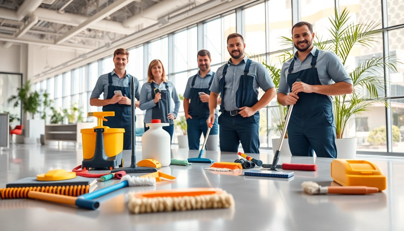 Hochqualifiziertes Reinigungsteam von https://nm-gebäudeservice.de in professioneller Büroatmosphäre.