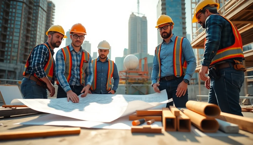 Find good builders near me collaborating on a construction project in an urban setting.