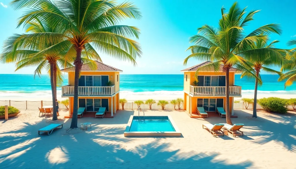 Relaxing coastal cabana with balconies beside the beach, offering serene vacation vibes.
