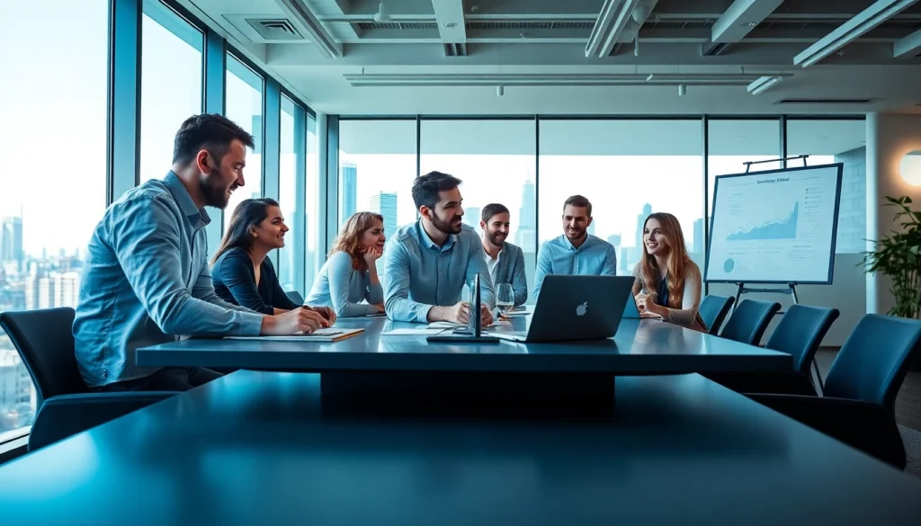 Showcasing a startup fractional CFO engaging with a team in a modern office setting for strategic financial planning.