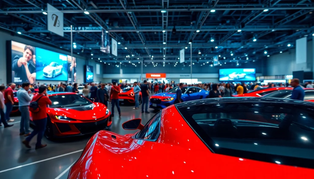 Experience the excitement of an Auto Cars Show with modern vehicles and enthusiastic crowds.