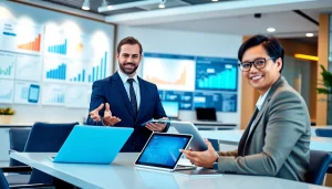 Modern insurance office scene with a trusted financial advisor demonstrating digital insurance plans, symbolizing 2025 innovation and security for 79king.