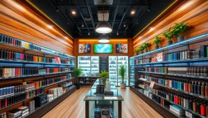 Vap shop mit einer Vielzahl von bunten Geräten und E-Liquids für ein angenehmes Einkaufserlebnis.