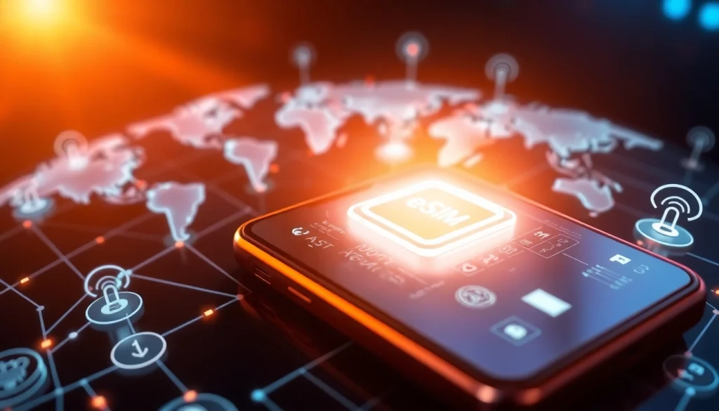 Learn about https://esimfo.com eSIM technology with a modern smartphone illustration illustrating digital connectivity.