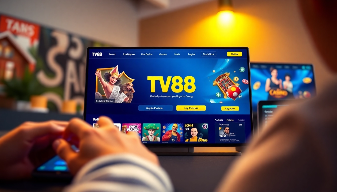 Engaging visual of TV88 online gambling interface, showcasing user-friendly design and game variety.