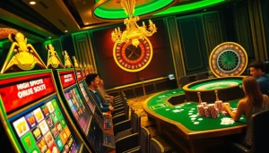 Players enjoying a thrilling game of toto slot amid a luxurious casino atmosphere.