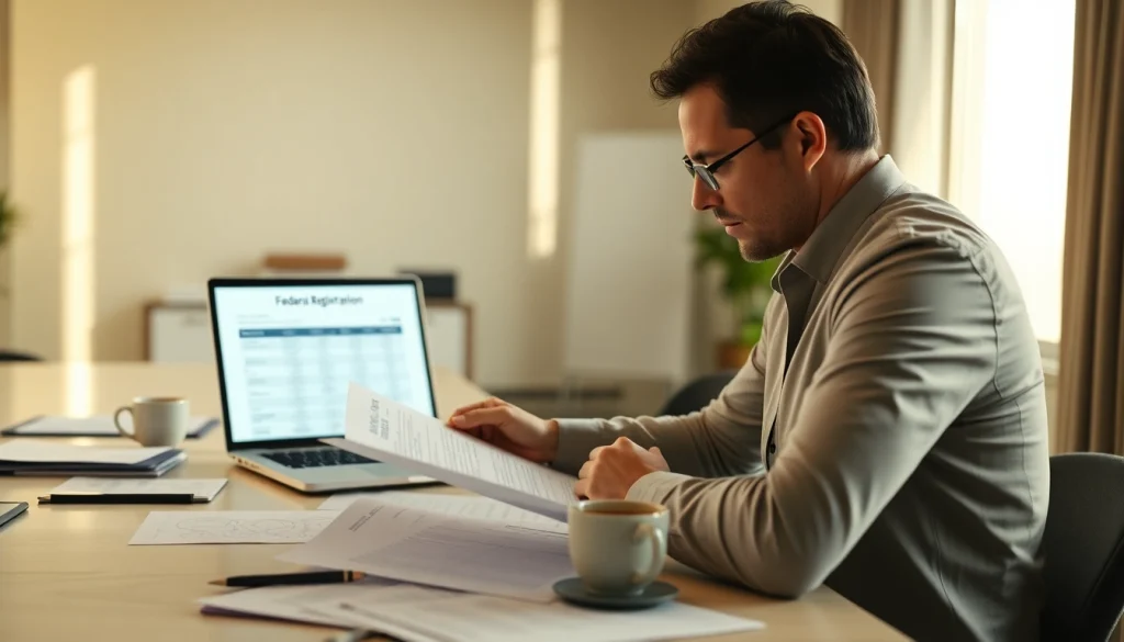 Engage with Registration and certification in Federal databases in an expert office analysis scene.