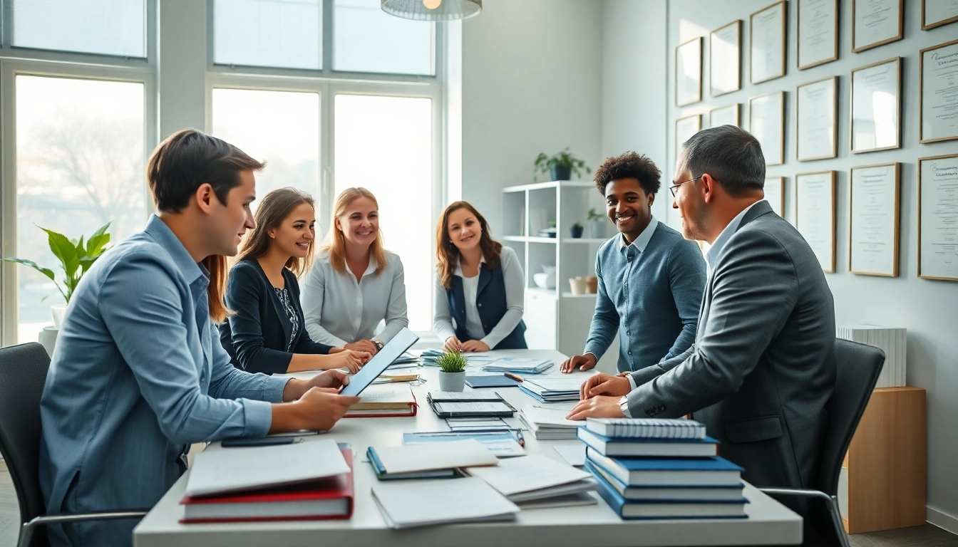 hbo Diploma kopen in a professional educational office with diverse individuals discussing achievements