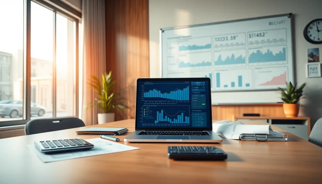 Księgowość dla spółki budowlanej w nowoczesnym biurze z wykresami finansowymi.