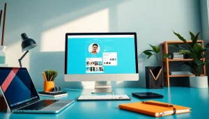 Craft stunning profile pictures with our profile pic maker interface on a modern workspace.