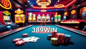 Experience the thrill of 389WIN with vibrant casino elements and an engaging online gambling interface.