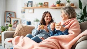 Empowering emotional support for moms depicted with two caring mothers sharing a moment.