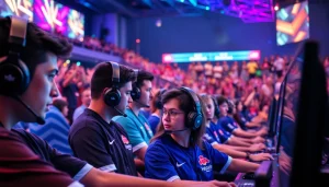 Watch competitive gamers at https://www.gamelevate.com gaming tournament, showcasing high-energy gameplay.