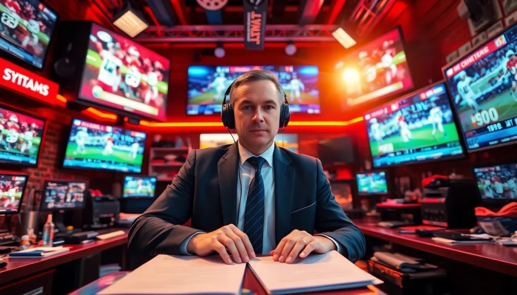 Capture live sports journalism at https://thesportstribune.in with dynamic newsroom atmosphere.