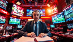 Capture live sports journalism at https://thesportstribune.in with dynamic newsroom atmosphere.