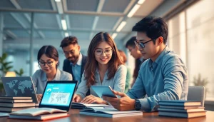 Team using youdaofanyi translation technology in a modern office