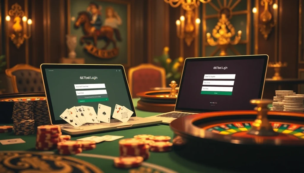 Sign in to 667bet Login interface with vibrant casino elements like chips and cards.