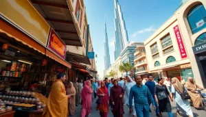 Dubai news in bustling streets of Dubai, showcasing vibrant culture and modern architecture.