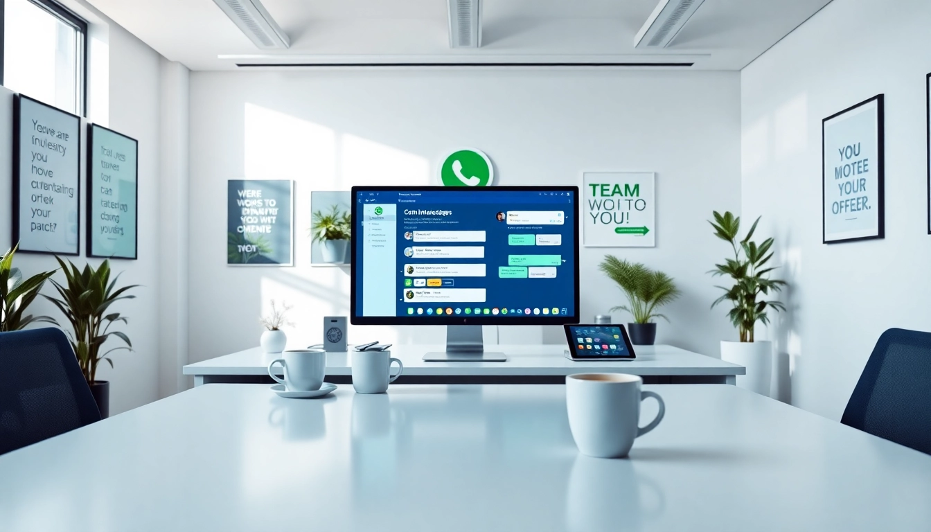 Engaging scene illustrating professional communication via https://whatalker.com in a modern office.