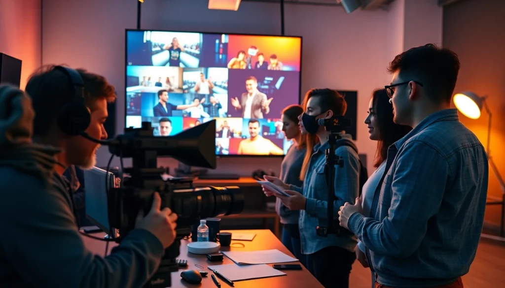 Showcasing a Video Production Company Calgary team collaborating on a project in a modern studio.