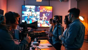 Showcasing a Video Production Company Calgary team collaborating on a project in a modern studio.