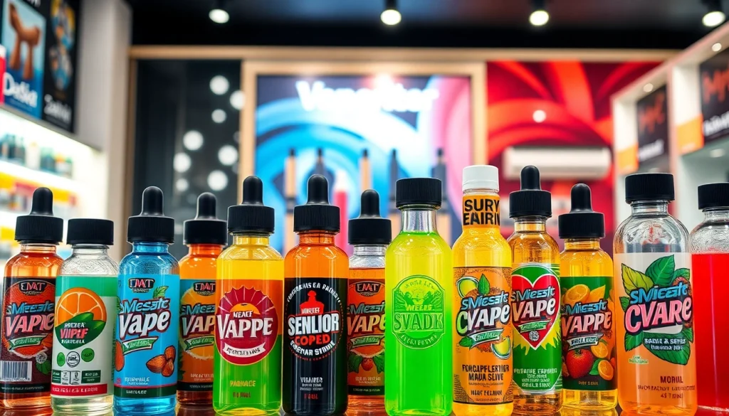 Showcasing vape juice Dubai with colorful bottles in an inviting vape shop.