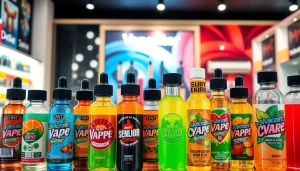 Showcasing vape juice Dubai with colorful bottles in an inviting vape shop.