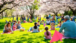 Families enjoying a sunny day in Clarksburg, CA park with kites and picnics.
