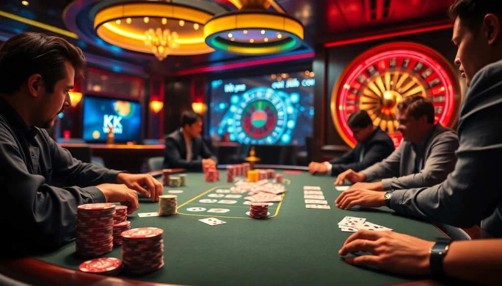 Engaged players at a poker table representing the vibrant gaming atmosphere of kk win.com