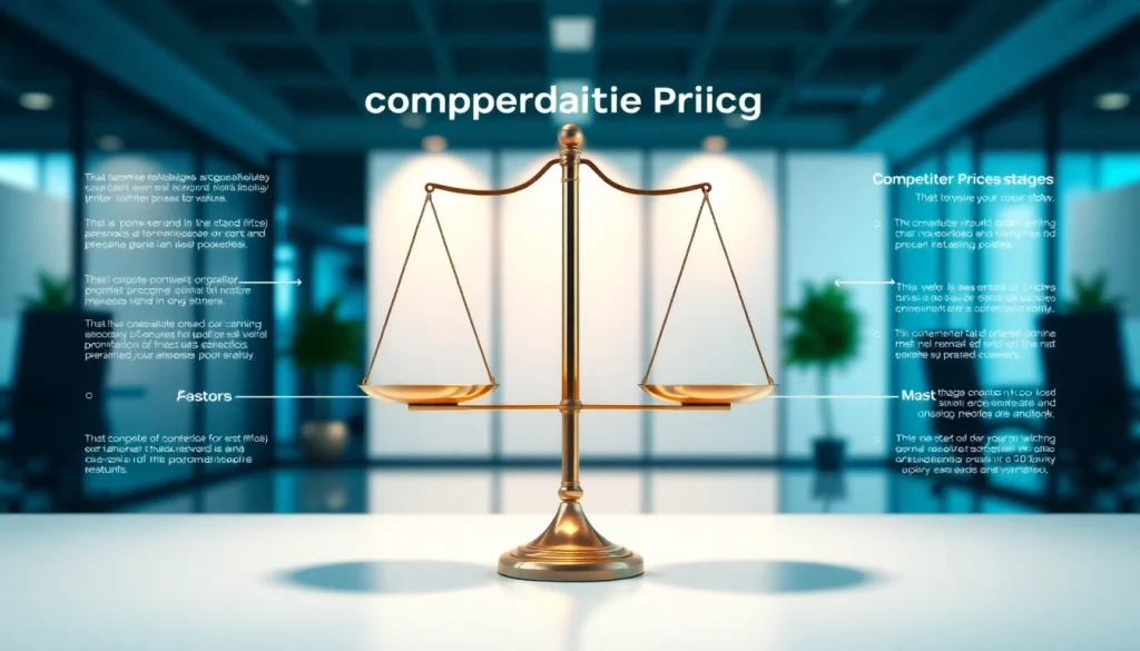Understanding competitor pricing with a balanced scale illustrating various strategies and competitors' prices.