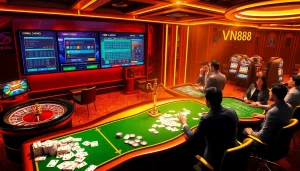 Players enjoying various games at VN88 online casino, showcasing excitement and luxury.