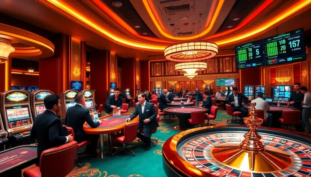 Exciting casino scene featuring vibrant games at https://thabetc.net/ with players engaged in thrilling betting.