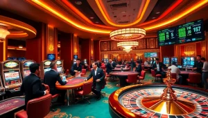 Exciting casino scene featuring vibrant games at https://thabetc.net/ with players engaged in thrilling betting.