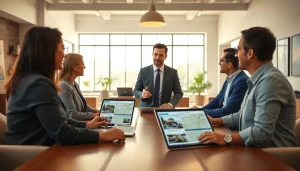 Engaging real estate meeting with clients, showcasing professional interaction and collaboration.