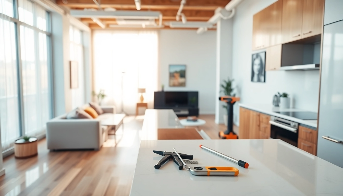 Elevated view of a home renovation showcasing a modern kitchen remodel with sleek finishes and natural light.