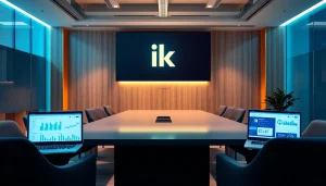 Logo ik displayed in a modern workspace, emphasizing digital solutions and innovation.