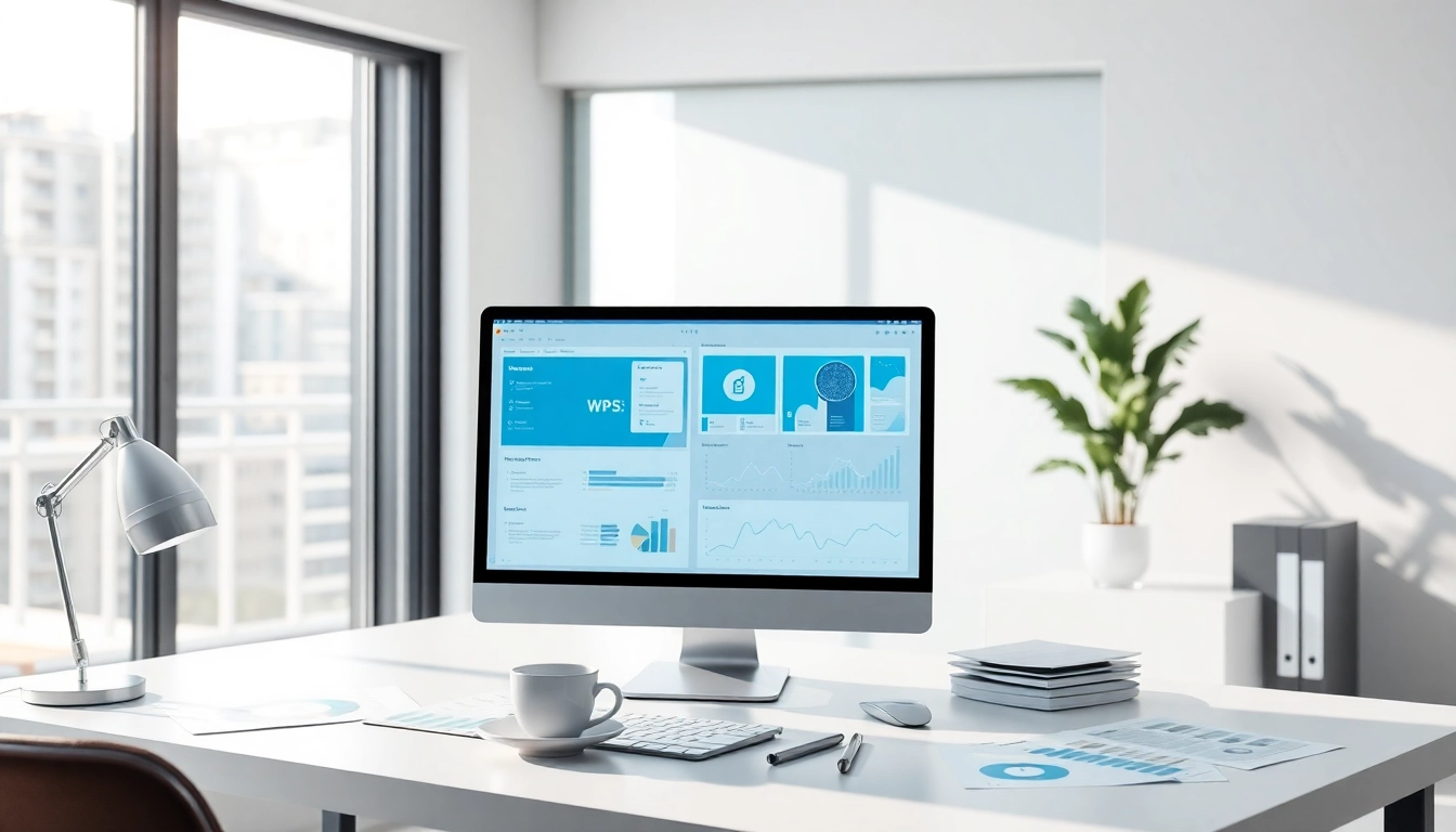 WPS电脑版 showcased on a desktop in a modern office setting, emphasizing productivity and sleek design.