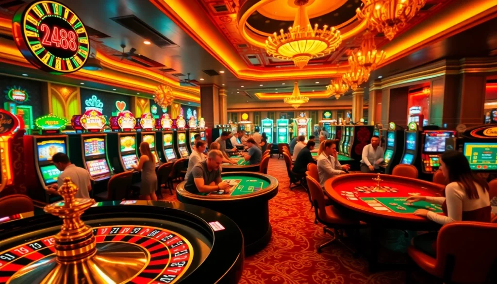 Experience the thrill of gambling at Hi88 with a bustling casino scene filled with games.
