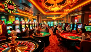 Experience the thrill of gambling at Hi88 with a bustling casino scene filled with games.