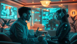 Visual representation of sex ai interaction in a futuristic digital landscape