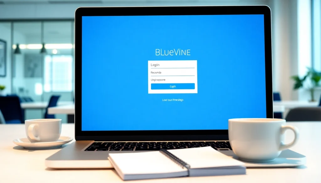 Access the BlueVine login page securely on a laptop with a professional setup.