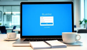Access the BlueVine login page securely on a laptop with a professional setup.