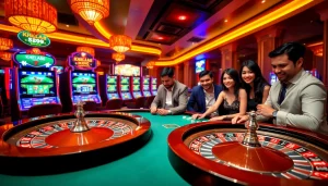 Players engaging in thrilling bets at the Khela88 Bangladesh casino, featuring roulette and poker.