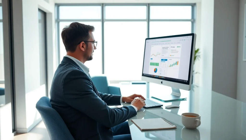 Assurer voiture en ligne avec un courtier professionnel dans un bureau moderne.