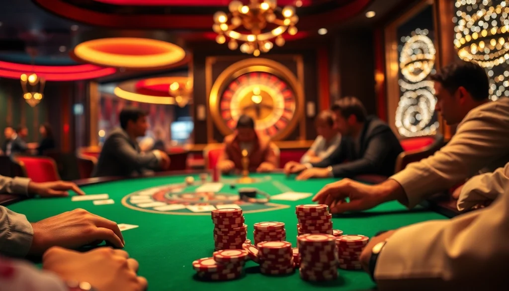 Players enjoying a high-stakes game of poker at Hay 88 casino, immersed in excitement.