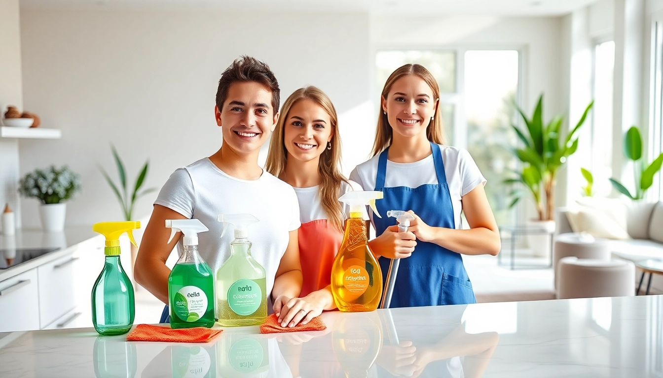 Showcasing a professional cleaning service team at work in a modern home environment.